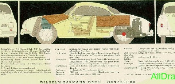Volkswagen Karmann Ghia (Фольцваген Карманн Джиа) - чертежи (рисунки) автомобиля